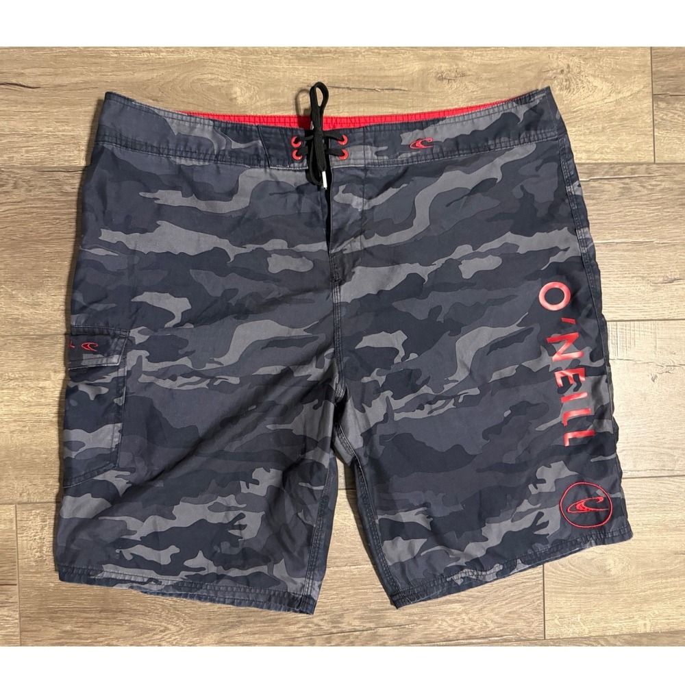 ONeill Mens Blue Camo Board Shorts Size 40 Cargo Pocket Swim Trunks Camouflage